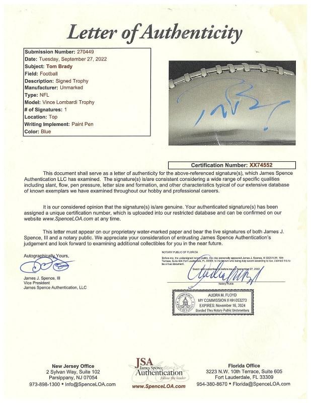 Tom Brady Signed Full Size Super Bowl LI Vince Lombardi Trophy JSA COA - 4