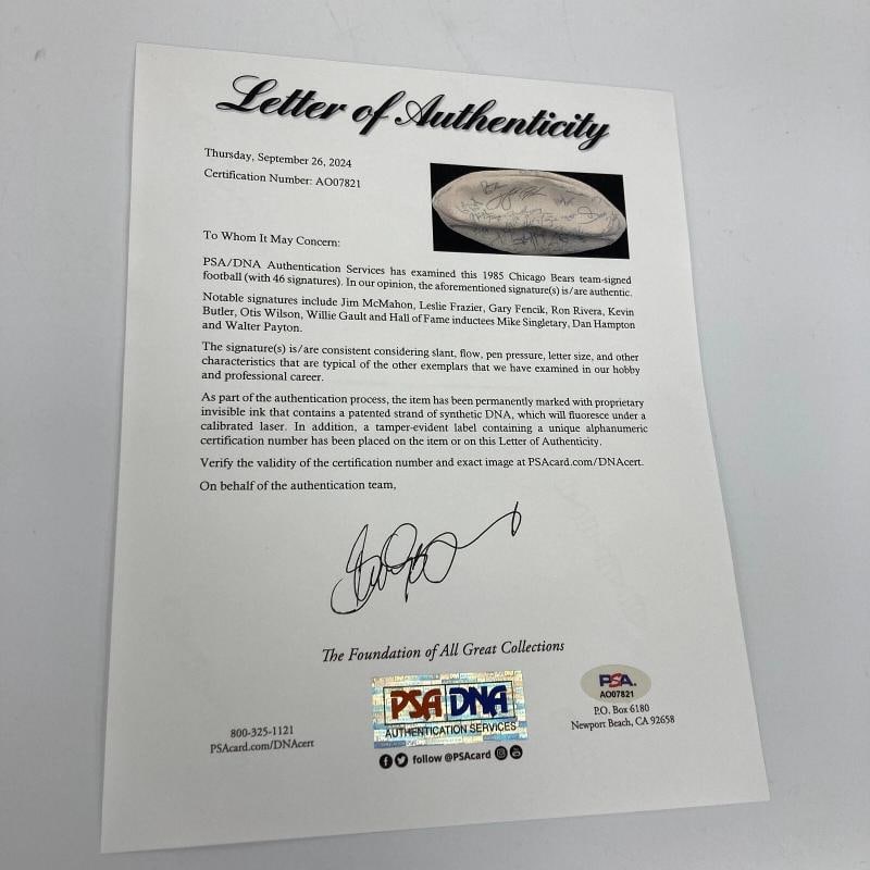 1985 Super Bowl Champs Chicago Bears Team Signed Football Walter Payton PSA DNA - 2