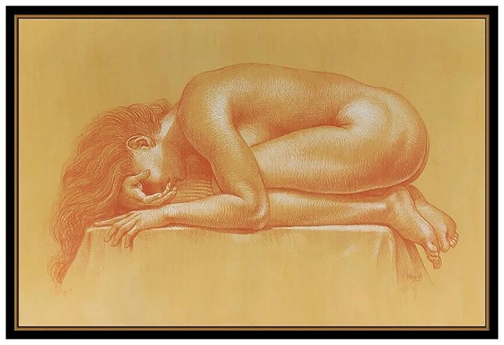 Michael Bergt Rare Gouache Painting Original Nude Female Portrait Signed Framed - 2