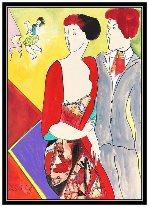 Linda Le Kinff Original Oil On Board Painting Collage Portrait Signed Cubism Art - 2