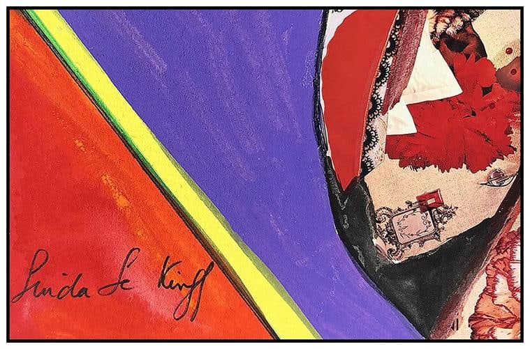 Linda Le Kinff Original Oil On Board Painting Collage Portrait Signed Cubism Art - 3