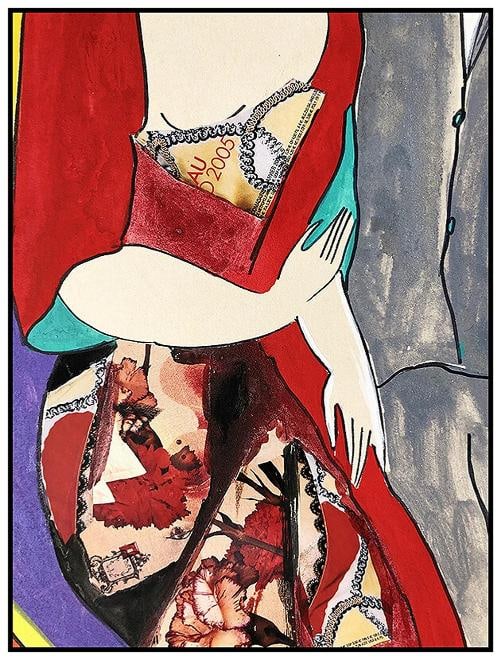 Linda Le Kinff Original Oil On Board Painting Collage Portrait Signed Cubism Art - 4