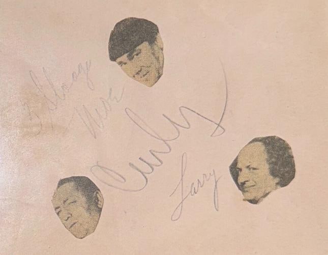 The Three Stooges Curly Howard Moe Howard and Larry Fine Signed Vintage Album Page JSA LOA (1 of 5)