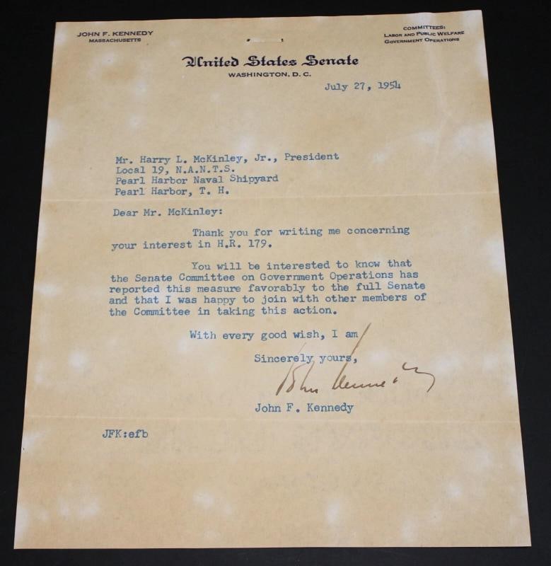 John F Kennedy JFK Signed Letter Dated 7271954 JSA LOA - 3