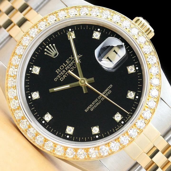 ROLEX MENS DATEJUST 16013 FACTORY DIAL 20 CT DIAMOND BEZEL 18K GOLD SS WATCH (1 of 7)