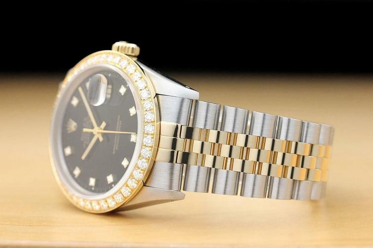 ROLEX MENS DATEJUST 16013 FACTORY DIAL 20 CT DIAMOND BEZEL 18K GOLD SS WATCH - 4