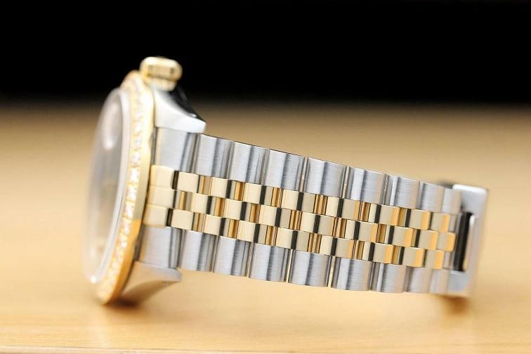 ROLEX MENS DATEJUST 16013 FACTORY DIAL 20 CT DIAMOND BEZEL 18K GOLD SS WATCH - 5