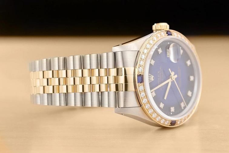 ROLEX DATEJUST 16233 BLUE VIGNETTE FACTORY DIAMOND SAPPHIRE 18K GOLD STEEL WATCH - 7