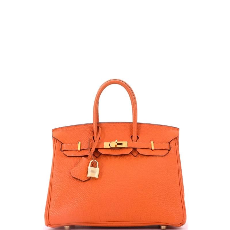 Hermes Birkin Handbag Orange Togo with Gold Hardware 25: Accessories Lock Clochette Dust Bag Keys Measurements Height 8 Width 95 Depth 5 Condition Preowned FairBrand HermesExterior Material LeatherStyle TotesExterior Color OrangeDepartment WomenSize