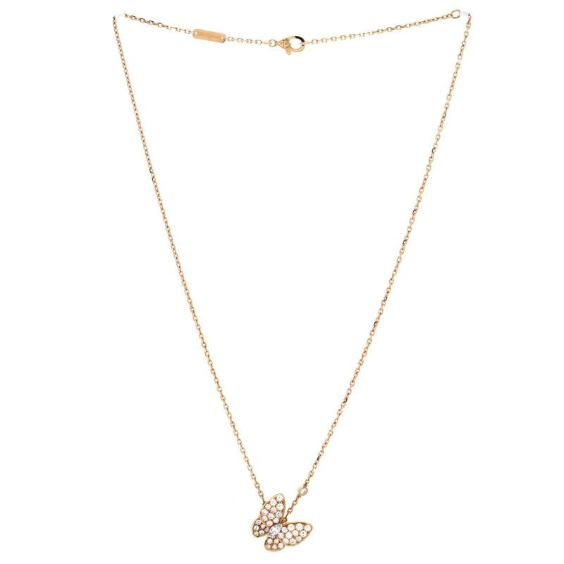 Van Cleef Arpels Two Butterfly Pendant Necklace 18K Yellow Gold with Diamonds - 3