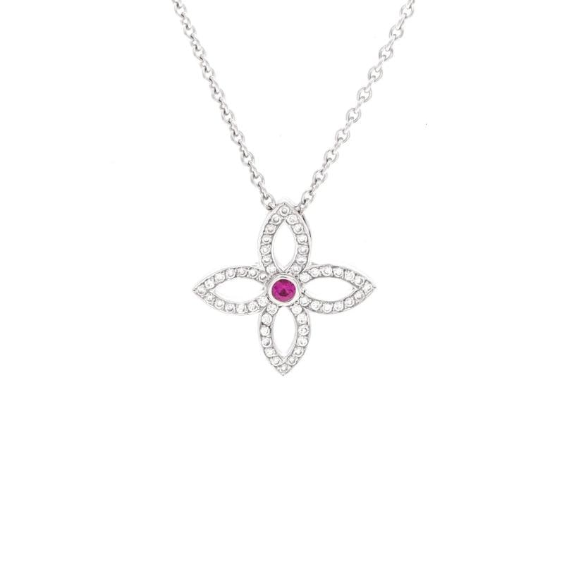 Louis Vuitton Blossom Pendant Necklace 18K White Gold with Diamonds and Pink: Measurements Length 1625 1500 Pendant Length 1615 mm Pendant Width 1625 mm Condition Preowned GoodBrand Louis VuittonMain Stone UnknownMetal 18K White GoldMetal Purity 18KStyle PendantType