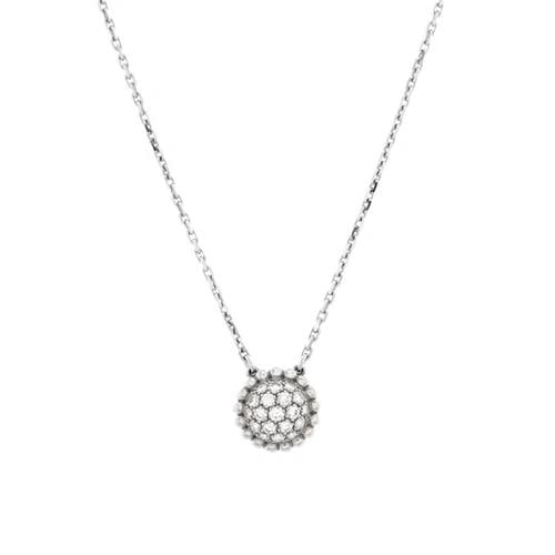 Van Cleef Arpels Perlee Pendant Necklace 18K White Gold and Diamonds: Measurements Length 1650 1475 Pendant Length 1080 mm Pendant Width 1065 mm Condition Preowned GoodBrand Van Cleef ArpelsMain Stone DiamondMetal 18K White GoldMetal Purity 18KStyle PendantType Necklace