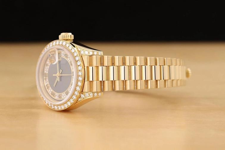 ROLEX LADIES PRESIDENT 69158 18K GOLD GRAY ARABIC FACTORY MYRIAD DIAMOND WATCH - 4
