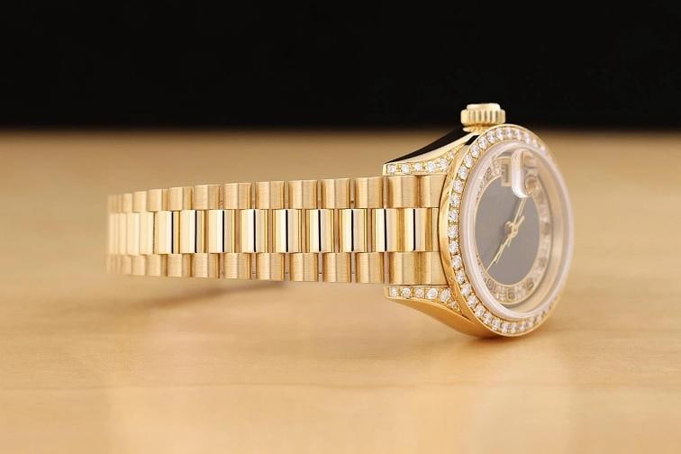 ROLEX LADIES PRESIDENT 69158 18K GOLD GRAY ARABIC FACTORY MYRIAD DIAMOND WATCH - 8