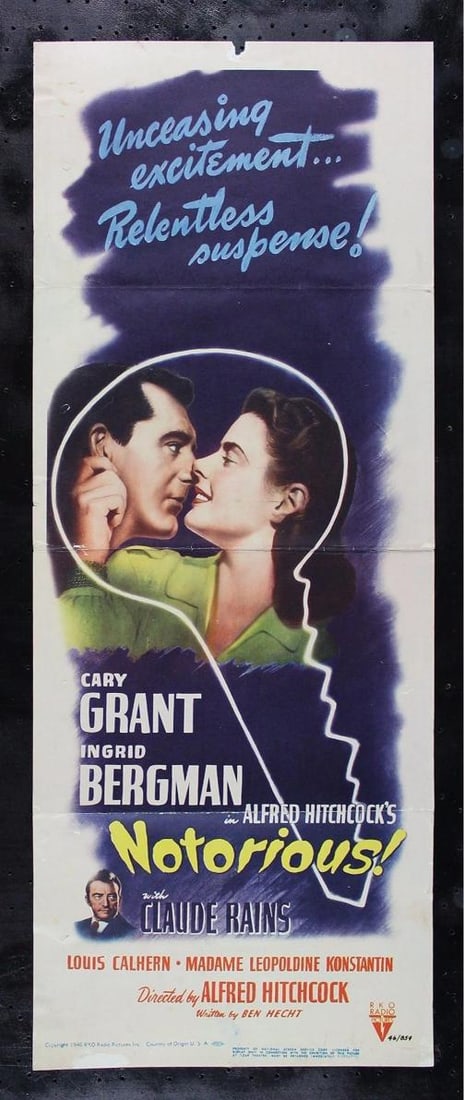 NOTORIOUS ORIGINAL MOVIE POSTER HITCHCOCK 1946 CARY GRANT14 x 36: Object Type PosterOriginalReproduction OriginalIndustry MoviesCountry of Origin United States 