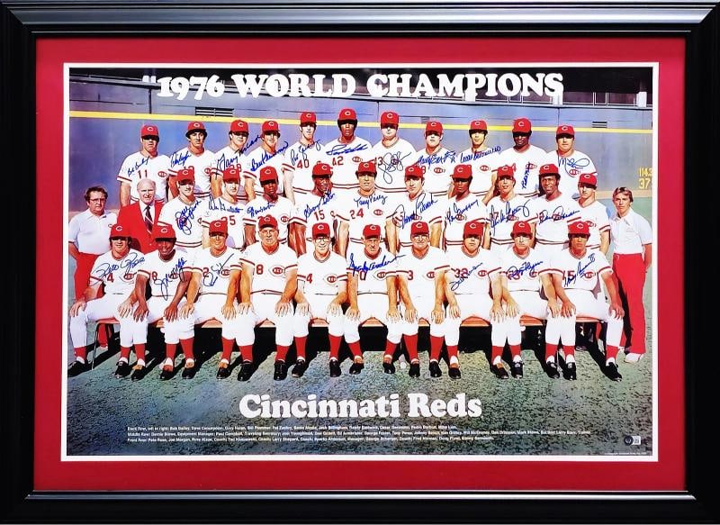 1976 Reds Big Red Machine Team Auto Framed 24x36 Poster 27 Sigs Bench Rose BAS (1 of 8)