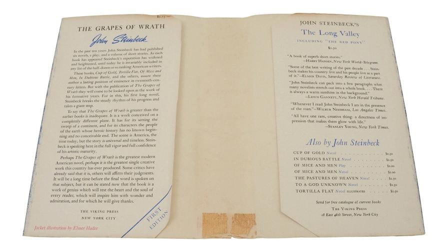 The Grapes of Wrath by JOHN STEINBECK First Edition 1st Printing 1939 - 11