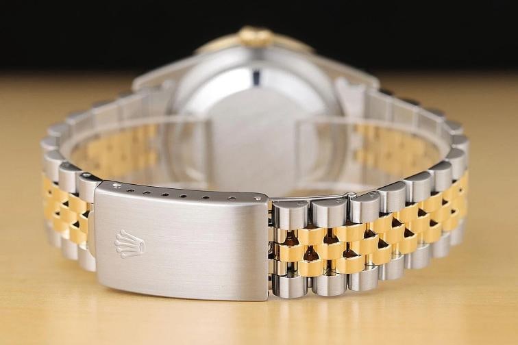 ROLEX MENS DATEJUST 16233 GRAY DIAL 18K YELLOW GOLD STEEL DIAMOND RUBY WATCH - 6