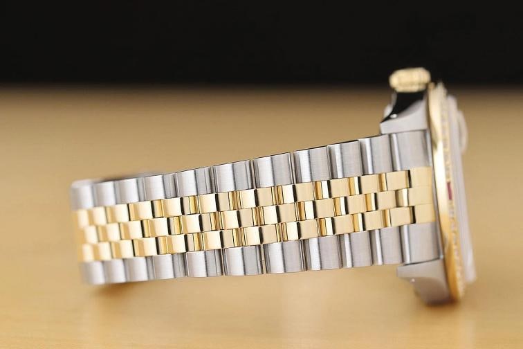 ROLEX MENS DATEJUST 16233 GRAY DIAL 18K YELLOW GOLD STEEL DIAMOND RUBY WATCH - 8