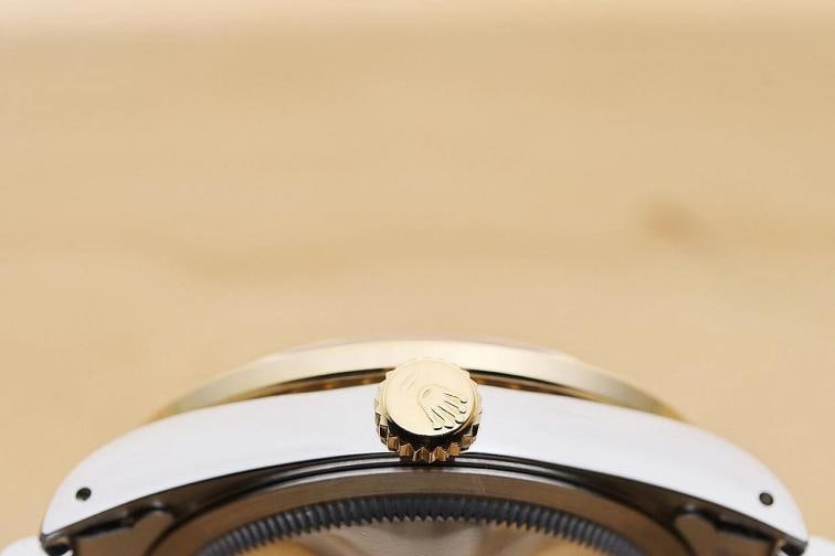 ROLEX MENS DATEJUST 16233 GRAY DIAL 18K YELLOW GOLD STEEL DIAMOND RUBY WATCH - 9