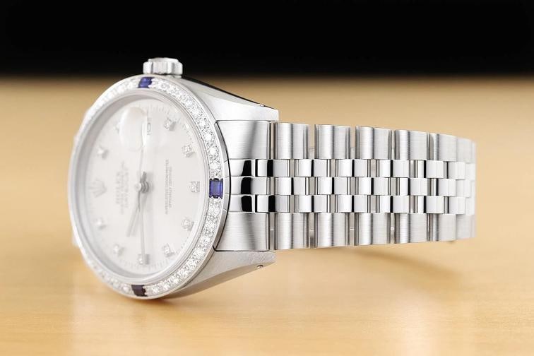 MENS ROLEX DATEJUST 16234 SILVER FACTORY DIAMOND SAPPHIRE 18K GOLD STEEL WATCH - 4
