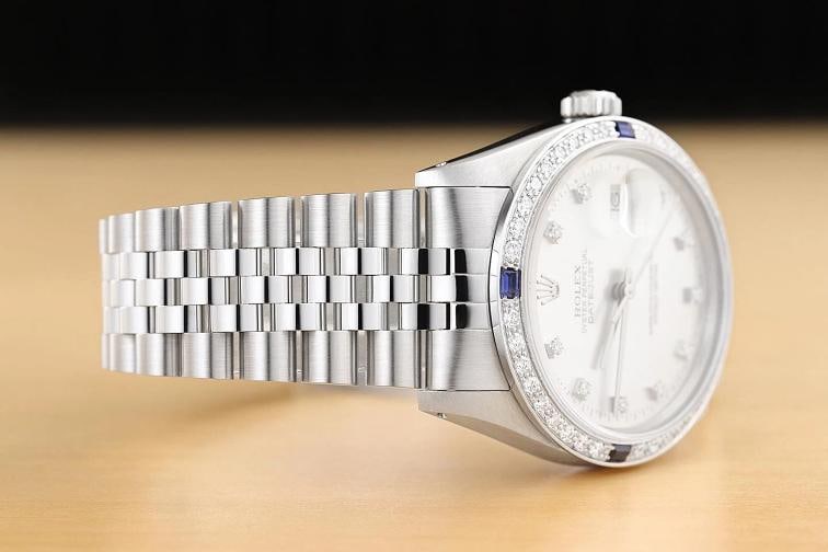 MENS ROLEX DATEJUST 16234 SILVER FACTORY DIAMOND SAPPHIRE 18K GOLD STEEL WATCH - 7