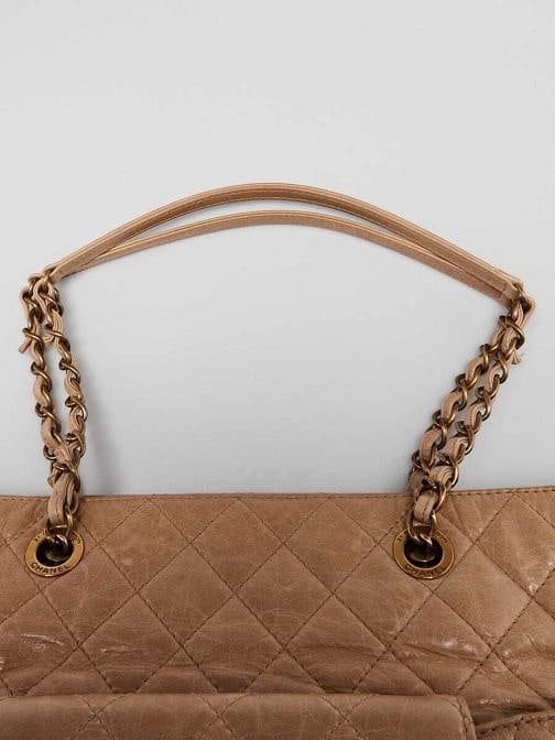 Chanel Beige Quilted Glazed Leather Front Pocket Large Tote Bag - 6