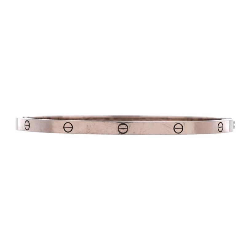 Cartier Love Bracelet 18K White Gold Small: Measurements Circumference 660 Width 365 mm Condition Preowned GoodBrand CartierMain Stone UnknownMetal 18K White GoldMetal Purity 18KStyle BraceletType BraceletColor White GoldMaterial 18K White Gold