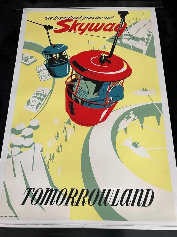 Original Disneyland LINEN LINED 1956 TOMORROWLAND SKYWAY Advertising Poster: 35w x 54h 134 margins Promotional Advertising Poster Condition UsedCountry of Origin United StatesBrand DisneyConventionEvent DISNEYLAND PARK SKYWAY RIDECharacterStoryTheme SKYWAYProfessionally