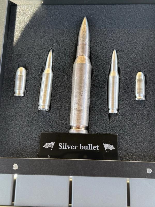 Silver Bullet Set 16 Oz Total 999 Silver 1 x 50 Cal 2 x 308 Cal 2 x 45 Cal - 3