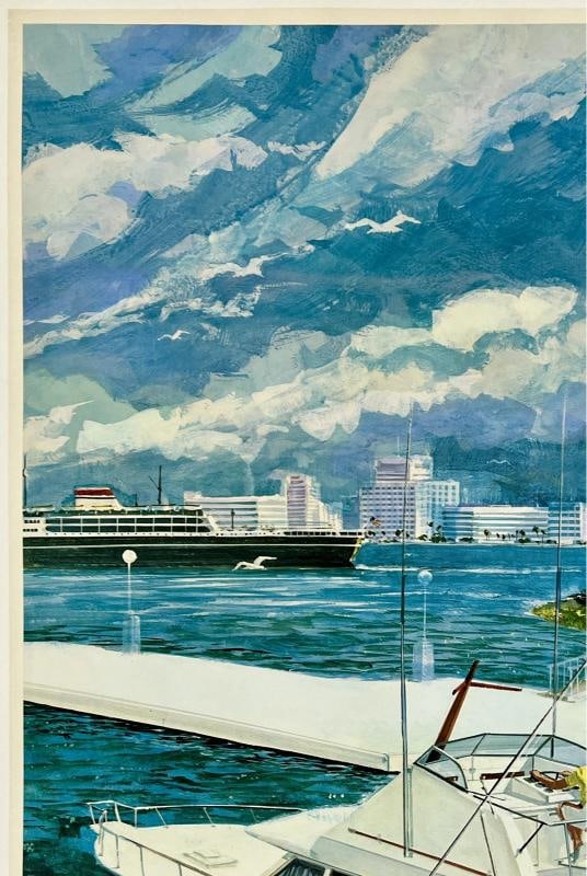 Original Vintage Poster MIAMI NATIONAL AIRLINES Airline Travel South Beach LINEN - 2
