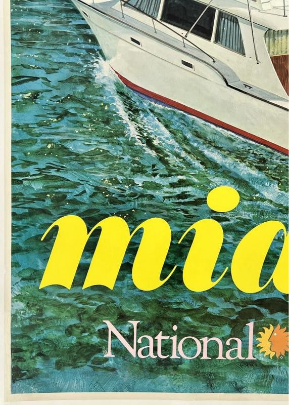 Original Vintage Poster MIAMI NATIONAL AIRLINES Airline Travel South Beach LINEN - 4