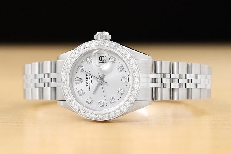 LADIES ROLEX DIAMOND DATE 6917 18K WHITE GOLD STAINLESS STEEL SILVER DIAL WATCH - 3