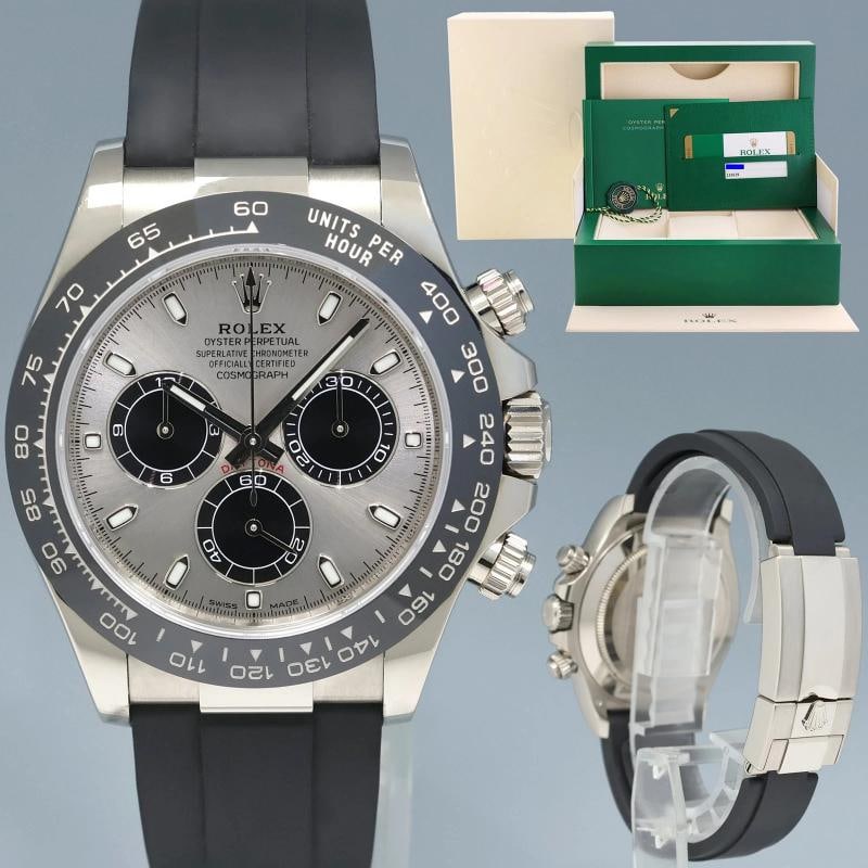 2019 PAPERS Rolex Daytona Oysterflex 116519LN White Gold Ceramic Ghost Panda: Brand Rolex Guaranteed Authentic Model Daytona Cosmograph Reference Number 116519LN Serial Number Random Serial Gender Mens Metal White Gold Case Size 4000mm Wrist Size This watch will currently comfo