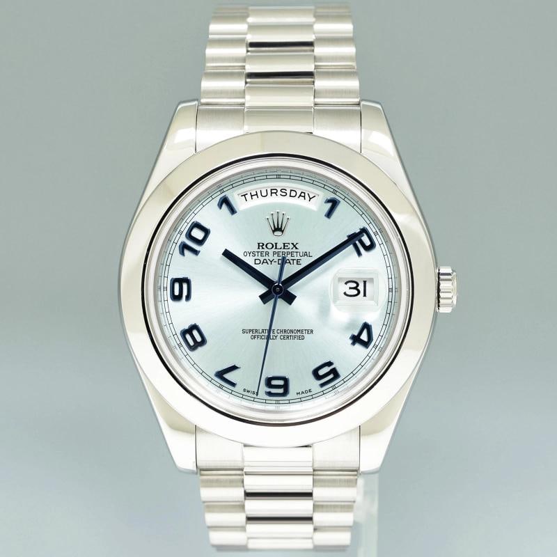 2014 MINT Rolex DayDate 41mm Blue Arabic Numeral Platinum President 218206 - 2