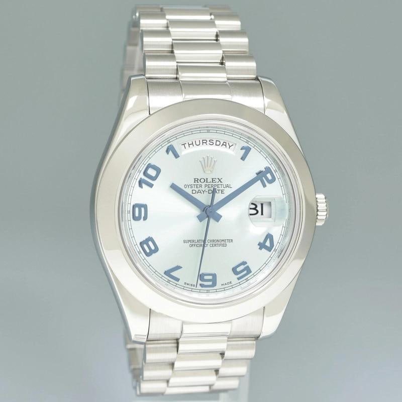 2014 MINT Rolex DayDate 41mm Blue Arabic Numeral Platinum President 218206 - 3