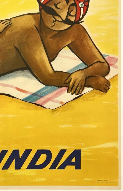 Original Vintage Poster AIR INDIA SYDNEY Airline Travel Tourism Australia LINEN - 5