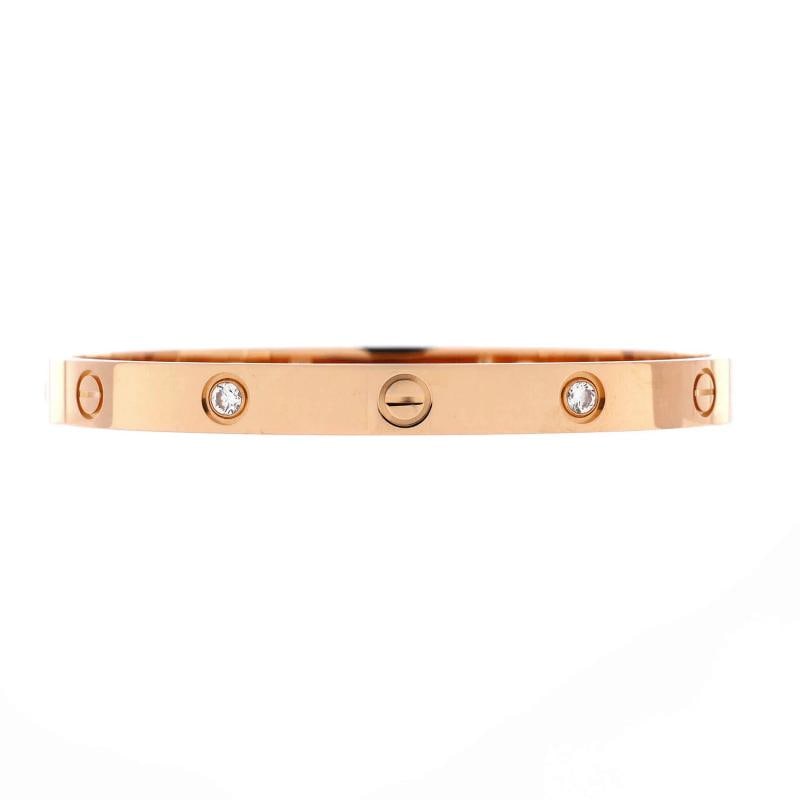 Cartier Love 4 Diamond Bracelet 18K Rose Gold with Diamonds: Measurements Circumference 660 Width 600 mm Condition Preowned GoodBrand CartierMain Stone DiamondMetal 18K Rose GoldMetal Purity 18KStyle BraceletType BraceletColor Rose GoldMaterial 18K Rose Gold Di