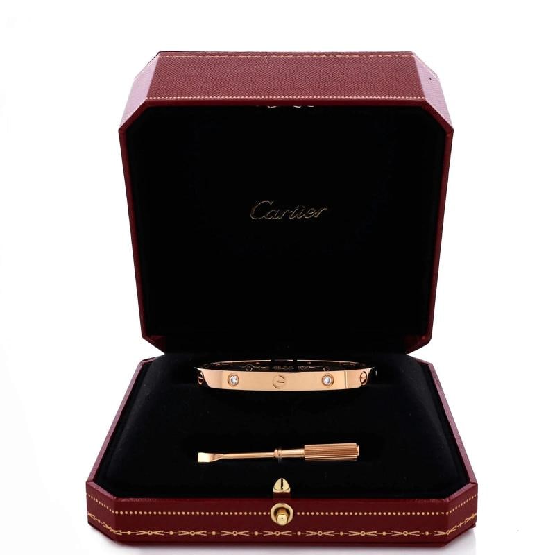 Cartier Love 4 Diamond Bracelet 18K Rose Gold with Diamonds - 2