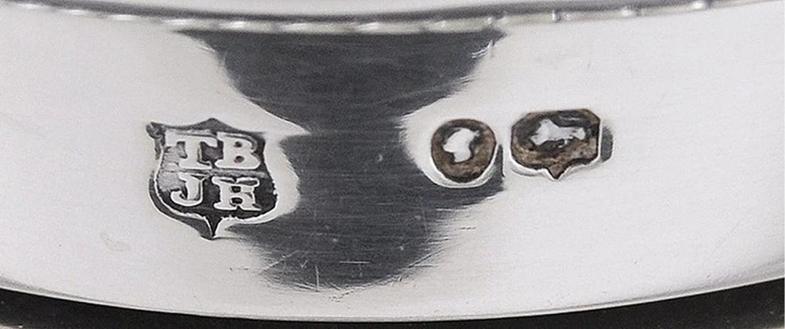 Antique Victorian 1885 English Sterling Silver Glass Inkwell Footed Tray - 6