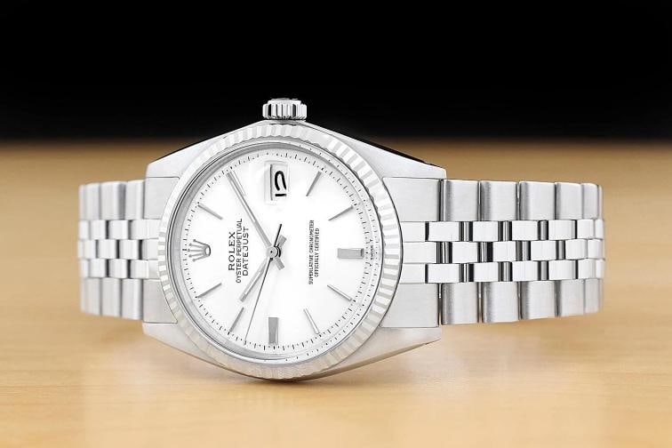 ROLEX DATEJUST 1601 WHITE DIAL 18K GOLD STAINLESS STEEL FOLDED BRACELET WATCH - 2