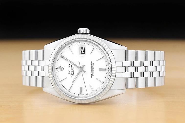 ROLEX DATEJUST 1601 WHITE DIAL 18K GOLD STAINLESS STEEL FOLDED BRACELET WATCH - 3