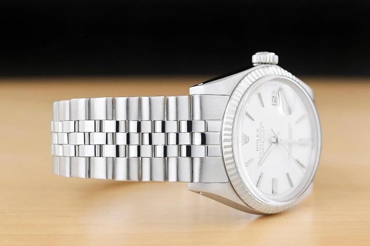 ROLEX DATEJUST 1601 WHITE DIAL 18K GOLD STAINLESS STEEL FOLDED BRACELET WATCH - 7