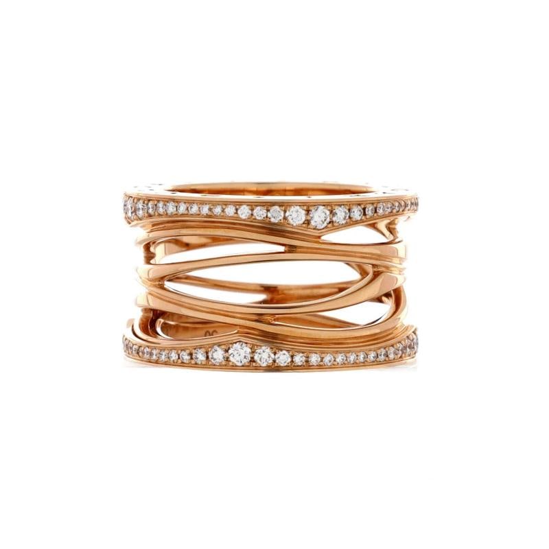 Bvlgari BZero1 Design Legend Zaha Hadid Four Band Ring 18K Rose Gold: Measurements Size 525 50 Width 1235 mm Condition Preowned GoodBrand BvlgariMain Stone DiamondMetal 18K Rose GoldMetal Purity 18KRing Size 525 50Type RingColor Rose GoldStyle 18K Rose Gold With