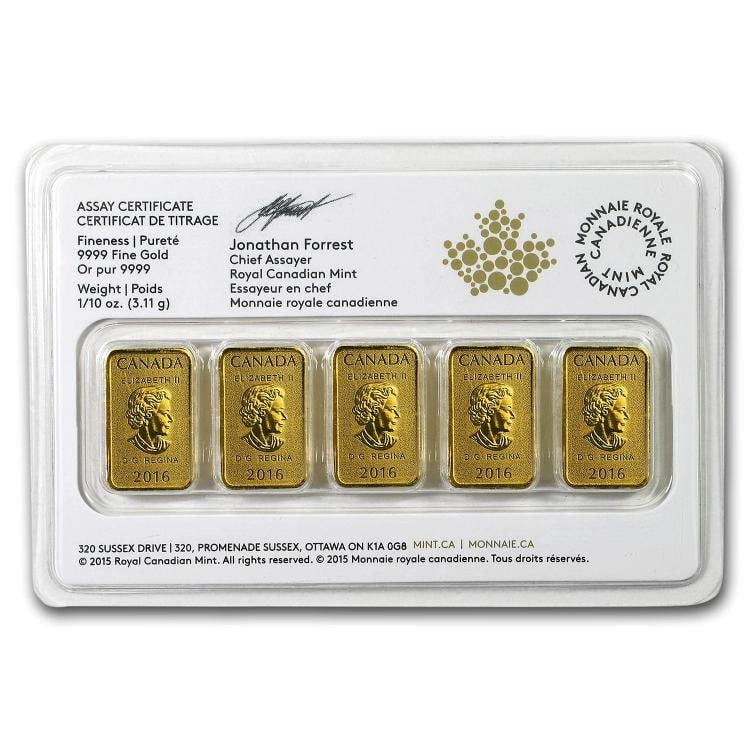 2016 Canada 110 oz Gold 25 5Bar Set In Assay - 2
