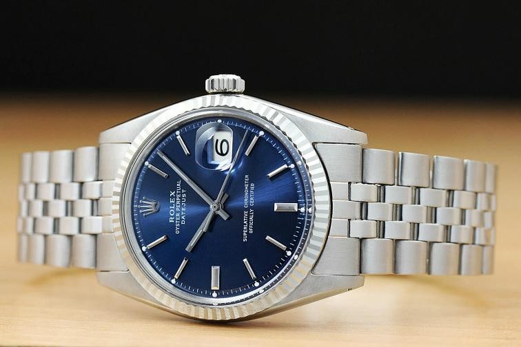 ROLEX MENS BLUE DIAL DATEJUST 1601 18K WHITE GOLD STAINLESS STEEL WATCH - 3