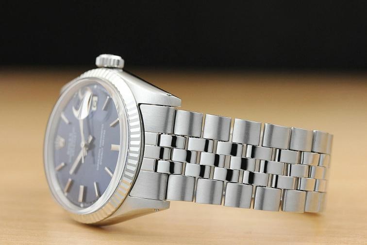 ROLEX MENS BLUE DIAL DATEJUST 1601 18K WHITE GOLD STAINLESS STEEL WATCH - 4