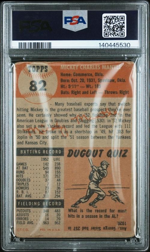 1953 Topps 82 Mickey Mantle PSA 1 PR HOF New York Yankees - 2