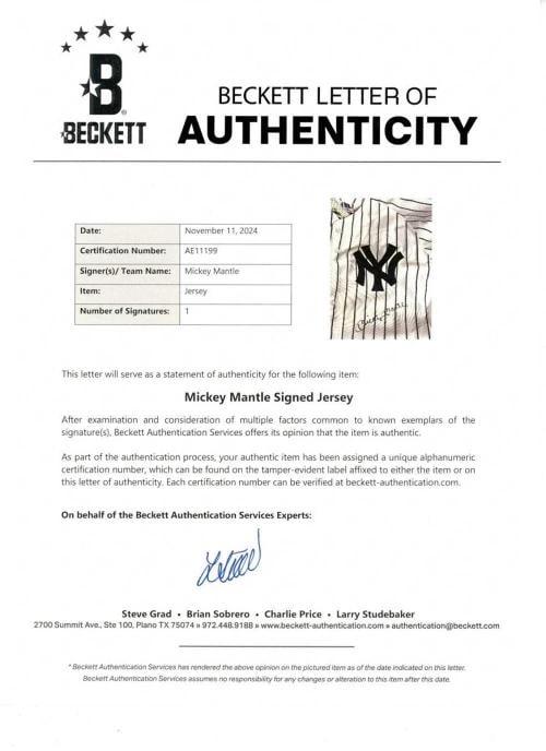 Mickey Mantle Signed Autographed New York Yankees Jersey Beckett BAS LOA - 6