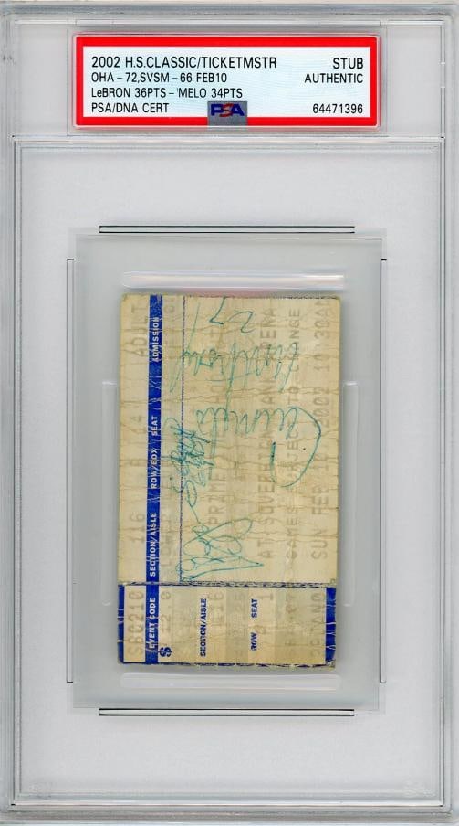 LEBRON JAMES CARMELO ANTHONY Autographed 2002 HS CLASSIC Debut Ticket Auto: Player Lebron JamesOriginalReproduction OriginalGrade AuthenticYear 2002Sport BasketballTeamBasketball SVSMCountry of Origin United States 